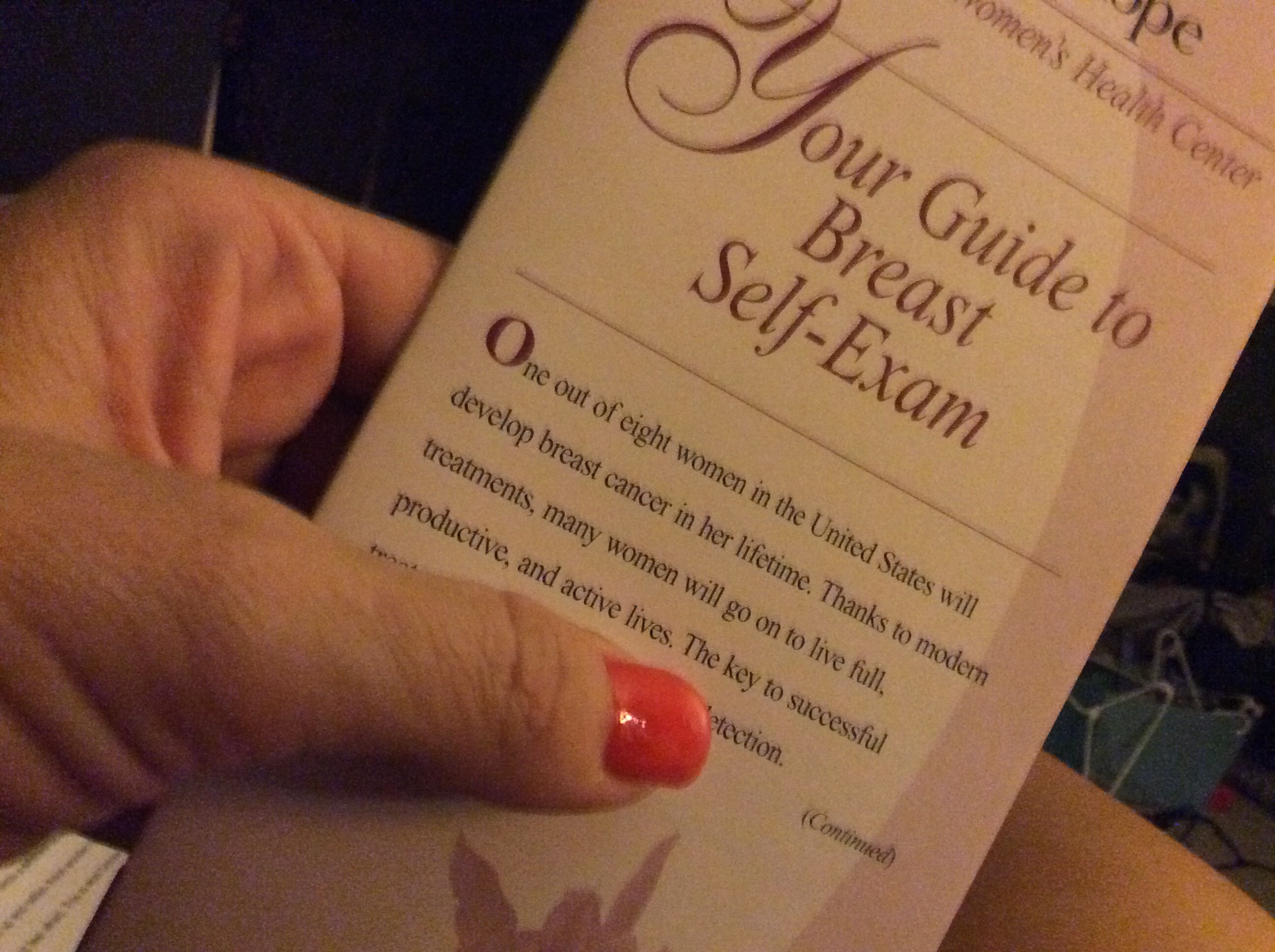 City of Hope offers free pamphlets to those who need instruction in self breast examination.
