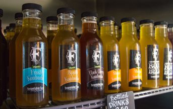 Looking into the kombucha fridge at Ferm Farm. (Grant Geipel)